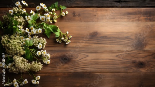 White Flowers on Rustic Wooden Background