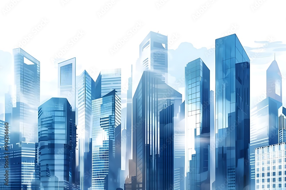 Fototapeta premium Modern City Skyline in Blue Tones