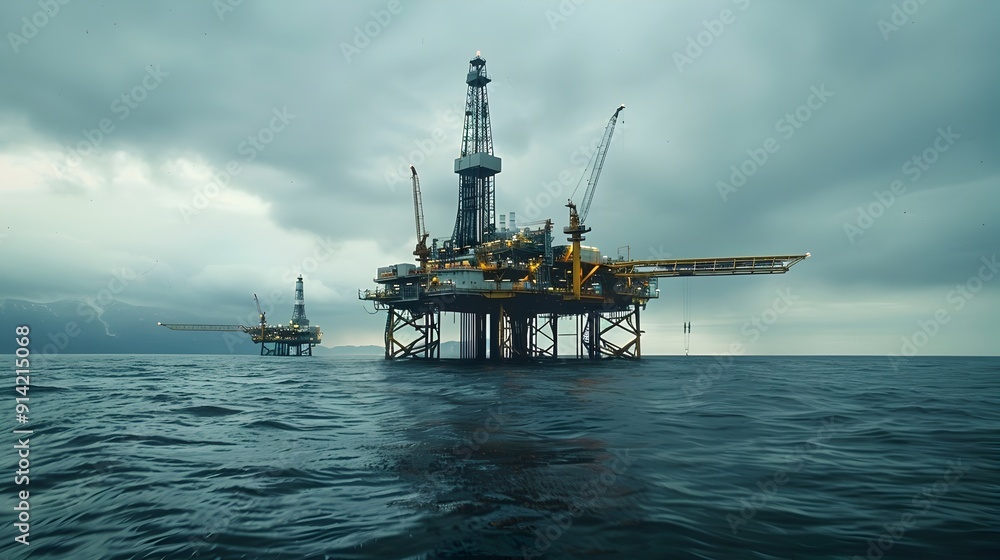 Offshore Oil Rig with Helicopters Highlighting Logistics and Offshore Oil Rig with Helicopters Highlighting Logistics and