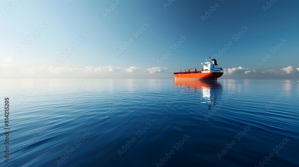 Tanker Ship Navigating Through Calm Ocean Waters With Clear Skies Tanker Ship Navigating Through Calm Ocean Waters With Clear Skies