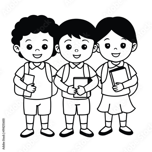Single Line Art Coloring Page for Kids - Back to School Vector Illustration