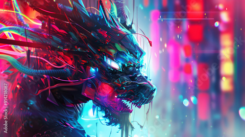 Cyberpunk futuristic dragon digital art fantasy