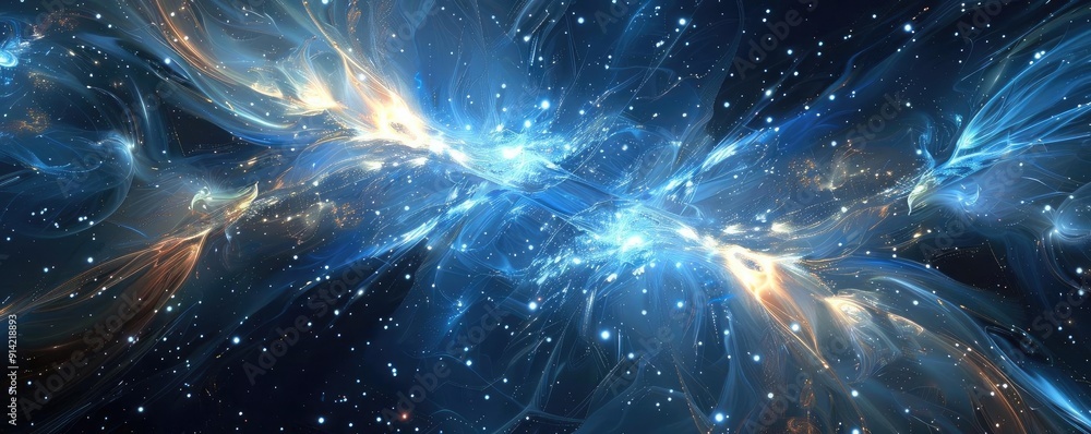 A stunning cosmic landscape depicting swirling blue and gold energy, representing the beauty and mystery of the universe. A stunning cosmic landscape depicting swirling blue and gold energy, representing the beauty and mystery of the universe.