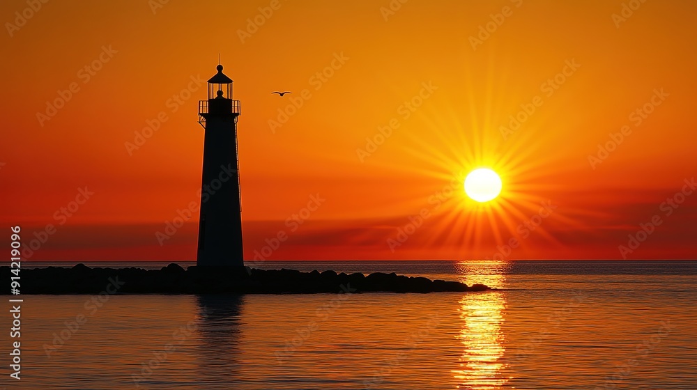 Lighthouse Silhouette Against a Sunset Sky Lighthouse Silhouette Against a Sunset Sky