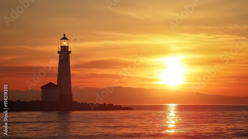 Lighthouse Silhouette Against a Sunset Sky