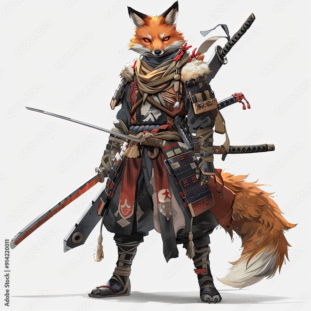 Anime Fox Warrior. AI generated art illustration. Anime Fox Warrior. AI generated art illustration.