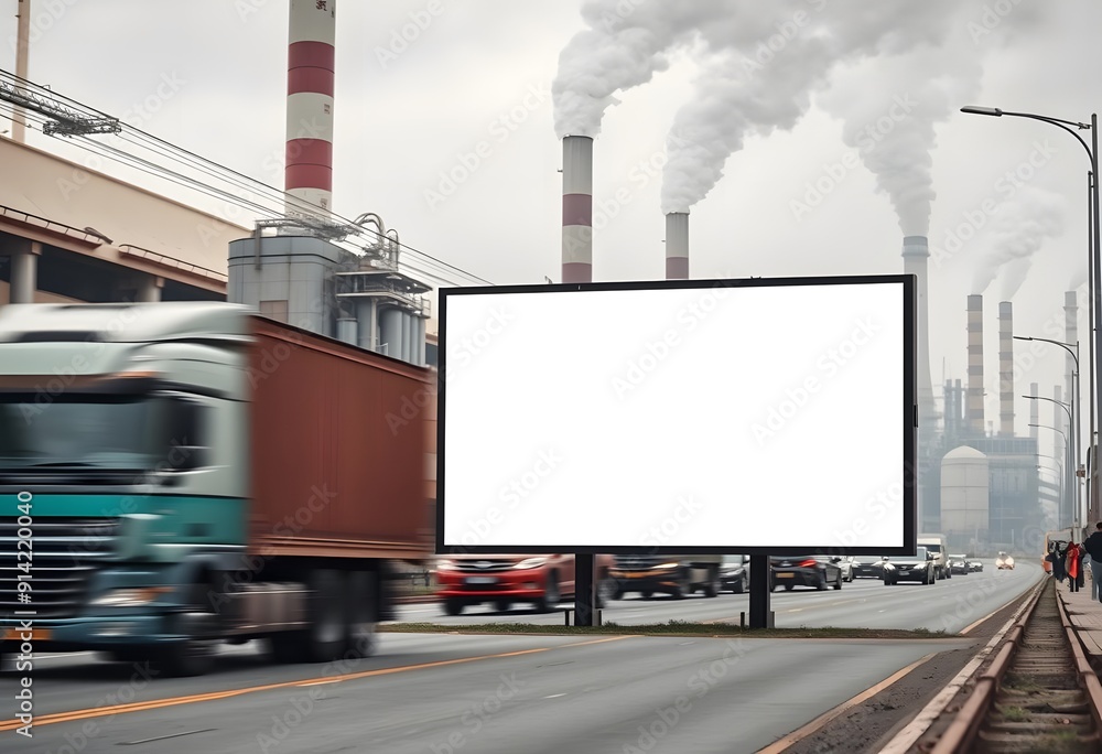 Advertising billboard mock-up. A blank billboard on a city street with tall buildings in the background. Advertising billboard mock-up. A blank billboard on a city street with tall buildings in the background.
