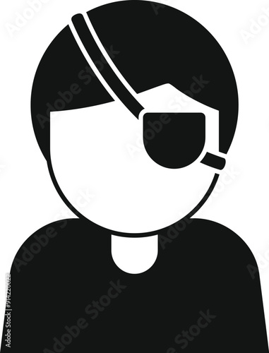 Simple black and white icon of a young patient wearing an eye patch