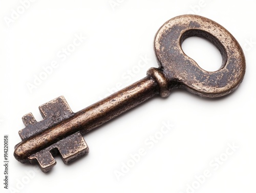 Vintage skeleton key on white background