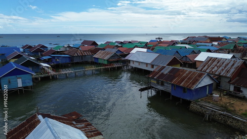 Aerial view, the houses of Bajo fishermen in Kolaka are neatly lined up photo