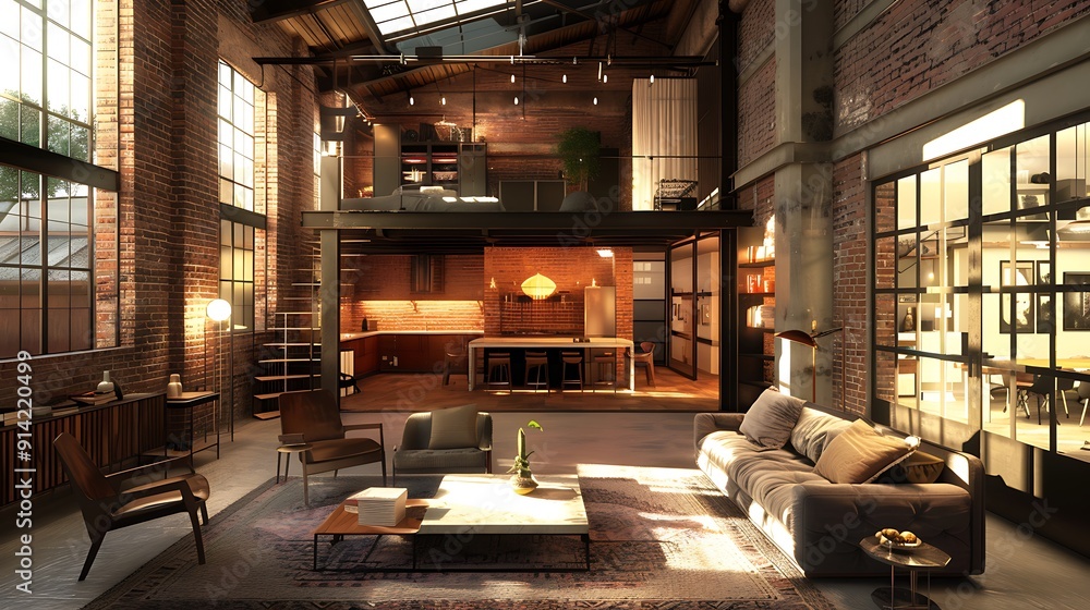 Modern Loft Living Room with Industrial Design Modern Loft Living Room with Industrial Design