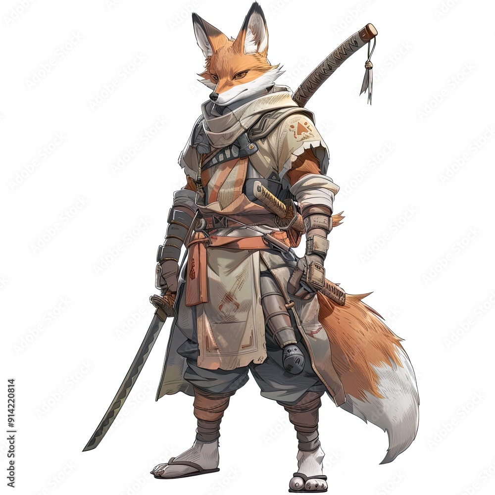 Anime Fox Warrior. AI generated art illustration. Anime Fox Warrior. AI generated art illustration.