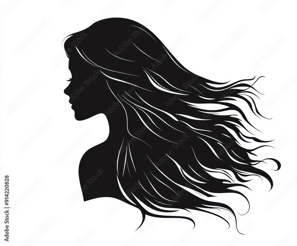 Elegant silhouette of woman with flowing hair Elegant silhouette of woman with flowing hair