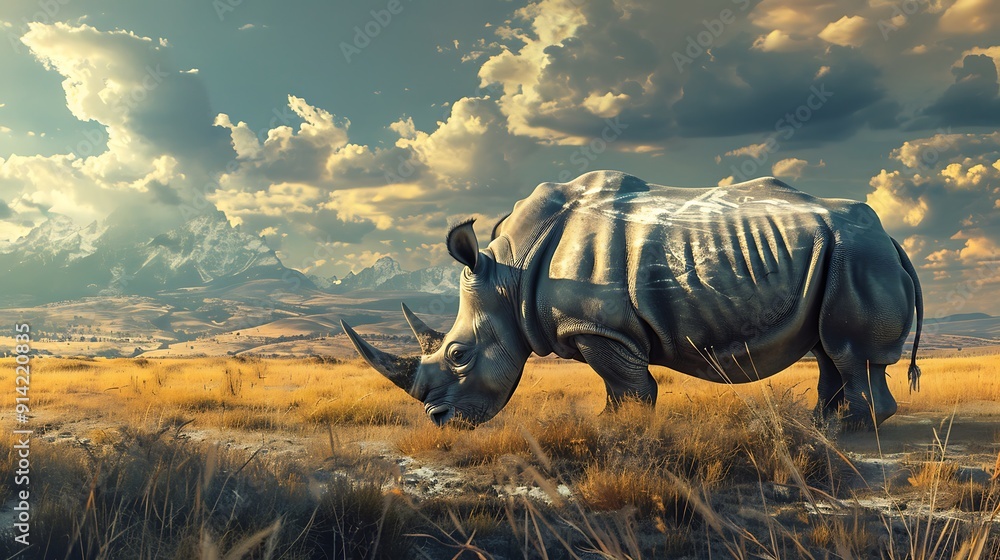 Fototapeta premium White Rhino Grazing in the African Savanna
