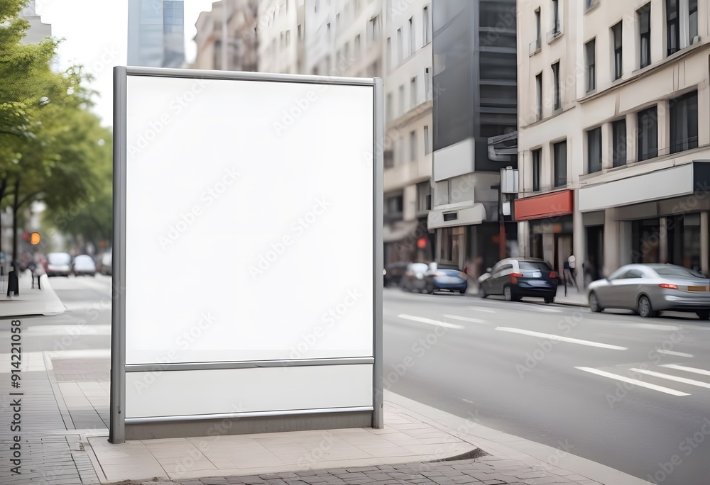 Advertising billboard mock-up. A blank billboard on a city street with tall buildings in the background. Advertising billboard mock-up. A blank billboard on a city street with tall buildings in the background.