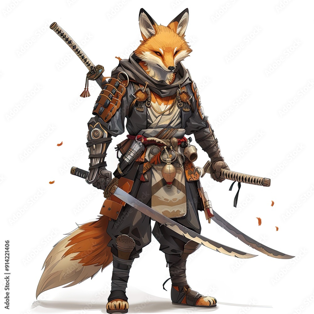 Anime Fox Warrior. AI generated art illustration. Anime Fox Warrior. AI generated art illustration.