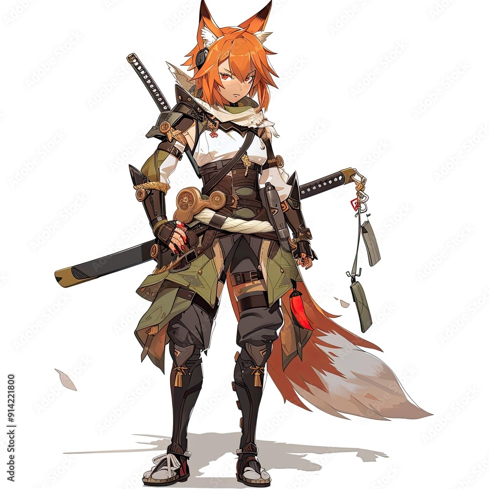 Anime Fox Warrior. AI generated art illustration. Anime Fox Warrior. AI generated art illustration.