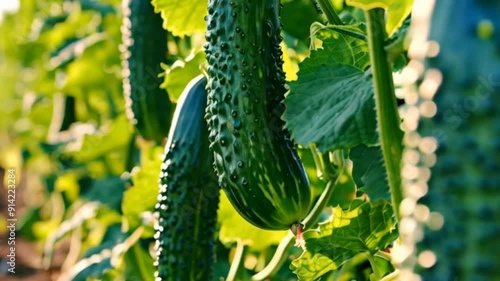 cucumbers on vine with yellow flowers
