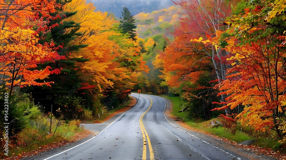 Fototapeta premium Autumn Road Through a Colorful Forest