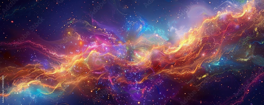 Vibrant cosmic swirl of colors and light, depicting the beauty and mystery of the universe and space exploration. Vibrant cosmic swirl of colors and light, depicting the beauty and mystery of the universe and space exploration.