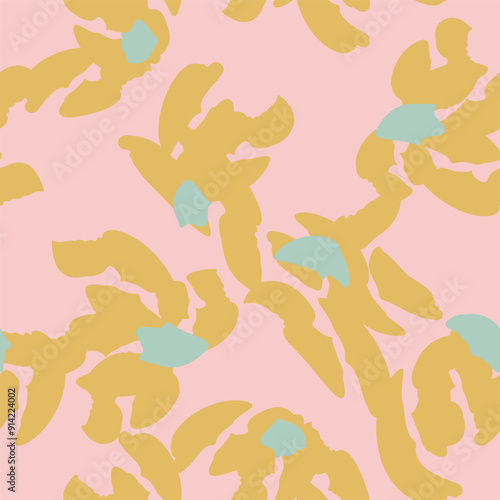 Stylish seamless pattern with abstract yellow flowers. Vector square pink background, illustration, print, design