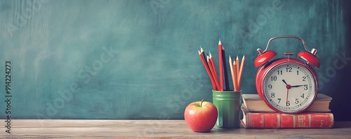 Back to School Supplies on a Desk. photo