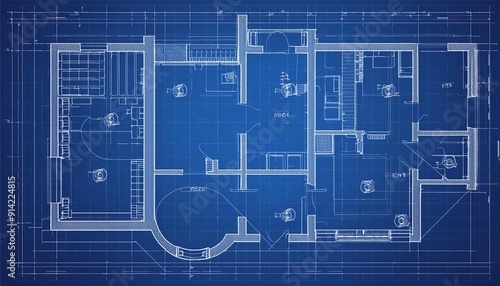 Blue print floor plan, architectural background photo