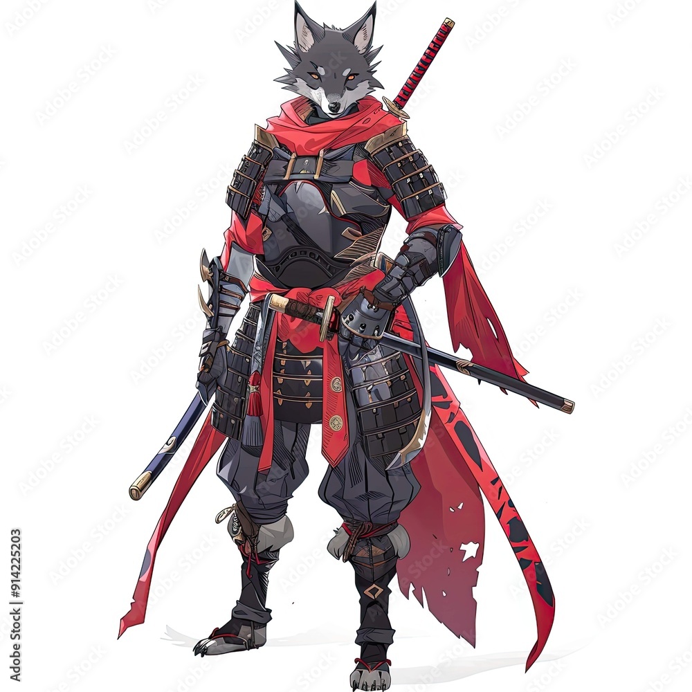 Fototapeta premium Anime Wolf Warrior. AI generated art illustration.