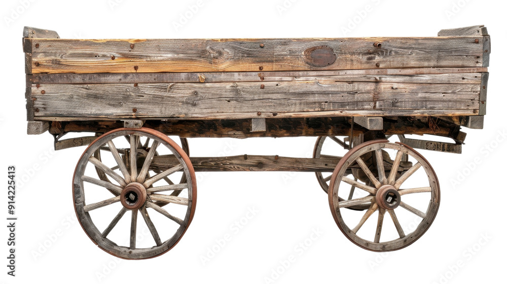 Fototapeta premium Wooden cart wagon on transparent background