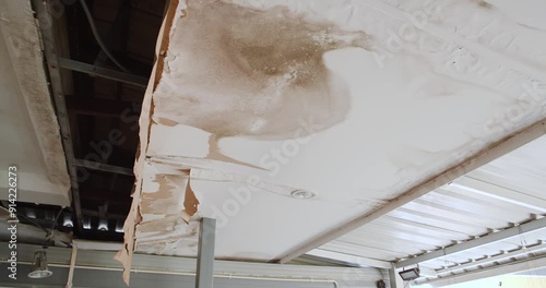 Office building or house problem for house service. Ceiling panels with fungus outside house from water pipes damaged or rainy leaked.