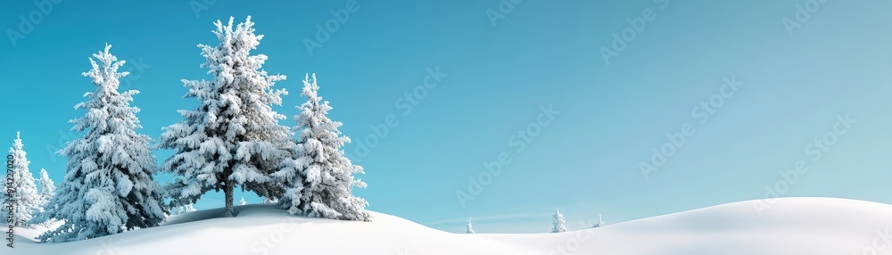 A serene winter landscape featuring snow-covered pine trees under a clear blue sky, perfect for winter-themed projects. A serene winter landscape featuring snow-covered pine trees under a clear blue sky, perfect for winter-themed projects.