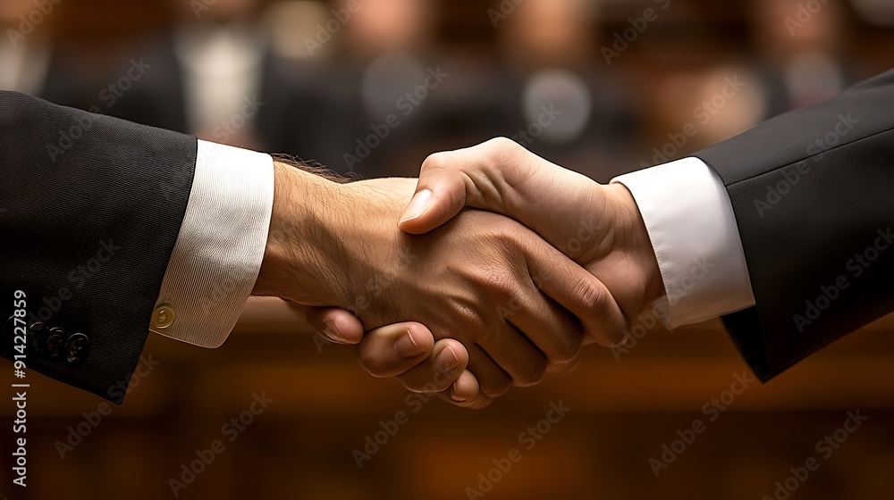 The Deal is Sealed: A close-up shot of two hands clasped in a firm handshake, symbolizing a successful business agreement. This photo captures the essence of trust, commitment, and the beginning of a The Deal is Sealed: A close-up shot of two hands clasped in a firm handshake, symbolizing a successful business agreement. This photo captures the essence of trust, commitment, and the beginning of a