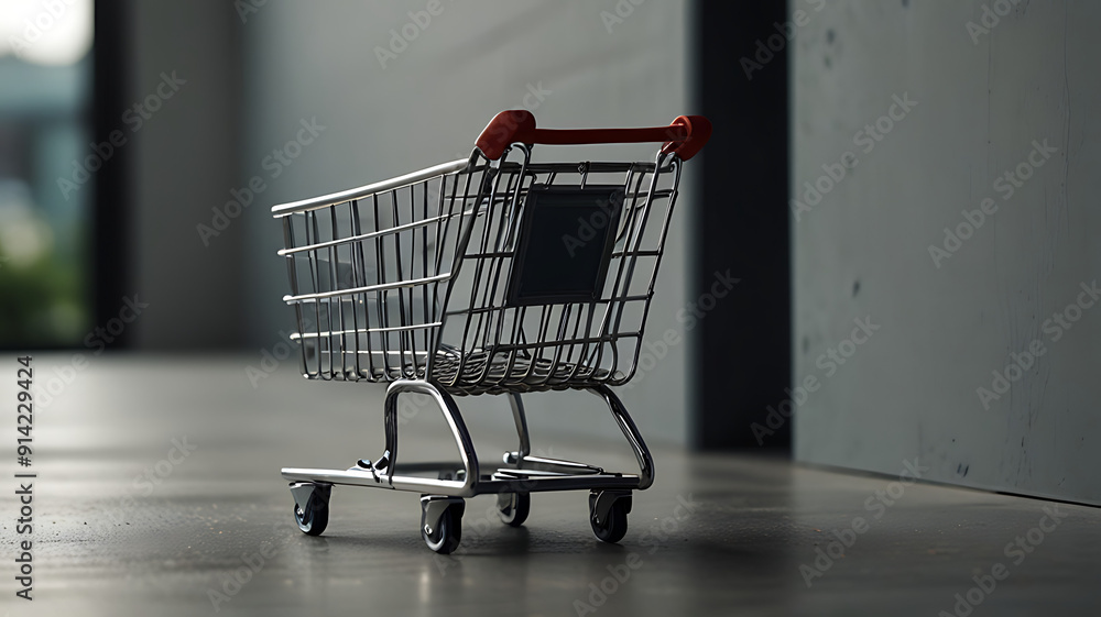 Minimalistic image of a shopping cart with a simple background, for advertisement