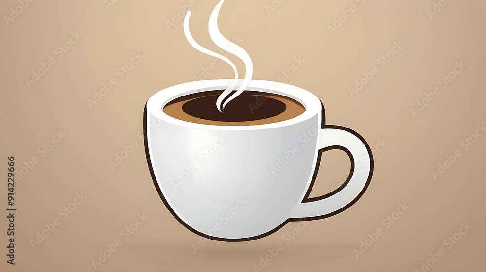 Obraz premium Minimalistic icon of a steaming coffee cup with a simple background, for advertisement