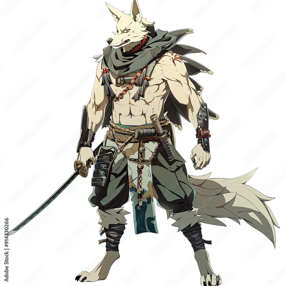 Fototapeta premium Anime Dog Warrior. AI generated art illustration.