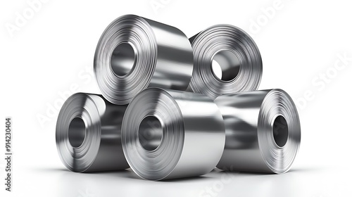 Stacked Steel Coils on White Background