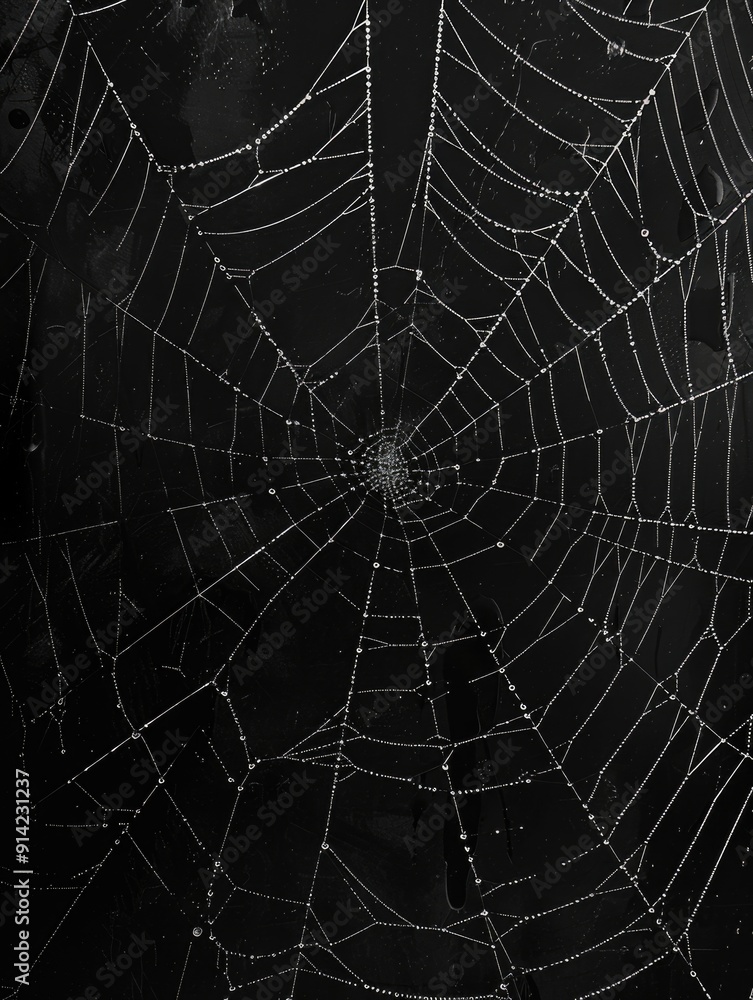 A close-up shot of a intricate spider web in black and white A close-up shot of a intricate spider web in black and white