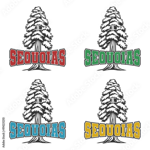 Sequoias Illustration Clip Art Design Shape. Mascot Silhouette Icon Vector.