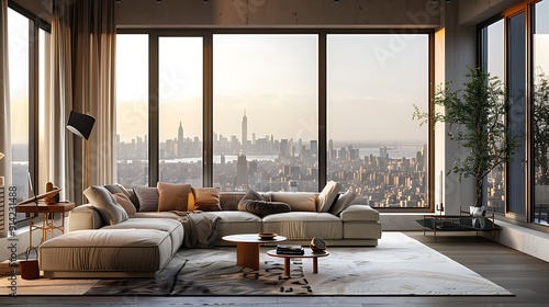 Modern Living Room with Breathtaking Cityscape View