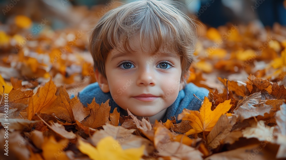 A child making Thanksgiving crafts with colorful autumn leaves A child making Thanksgiving crafts with colorful autumn leaves