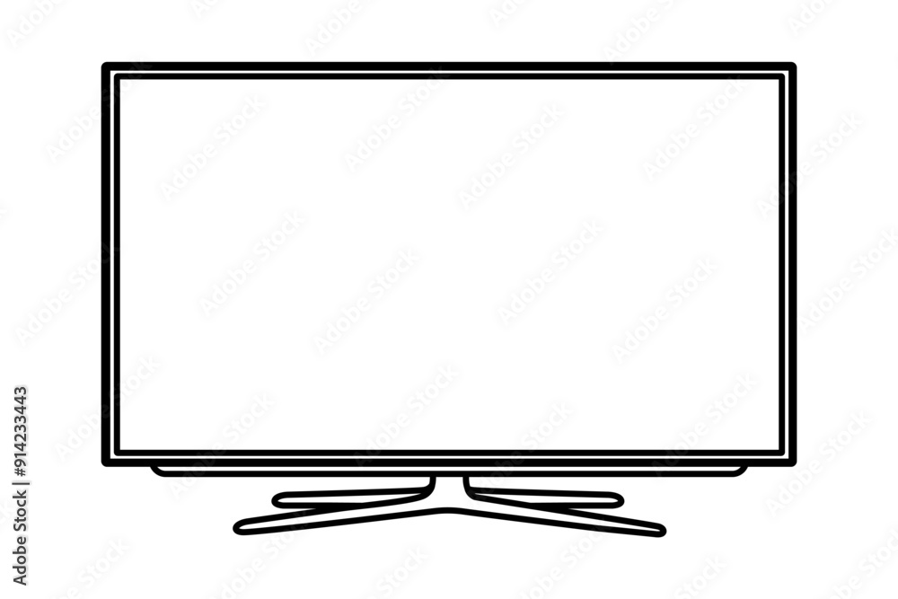 Flat screen computer monitor or tv screen, line drawing isolated black and white vector minimalist linear illustration. For modern computers, notebooks, laptops or smart televisions. Editable Flat screen computer monitor or tv screen, line drawing isolated black and white vector minimalist linear illustration. For modern computers, notebooks, laptops or smart televisions. Editable