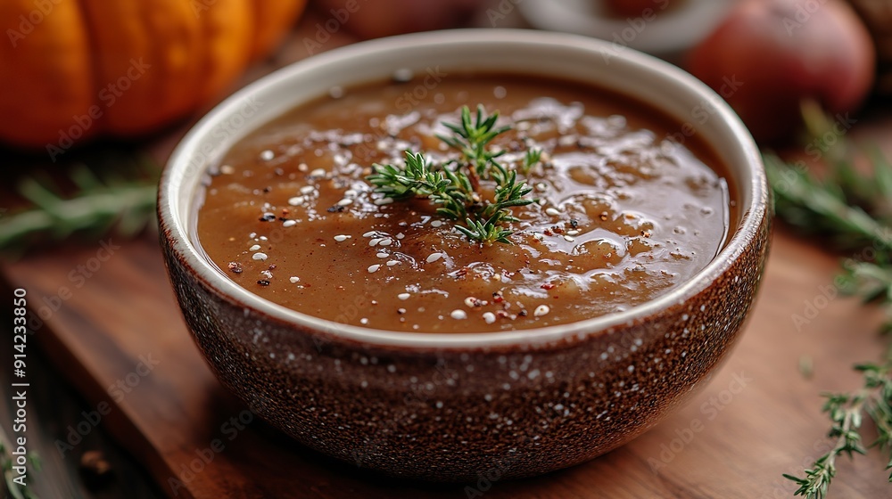 A close-up of a Thanksgiving gravy boat with rich, savory gravy A close-up of a Thanksgiving gravy boat with rich, savory gravy