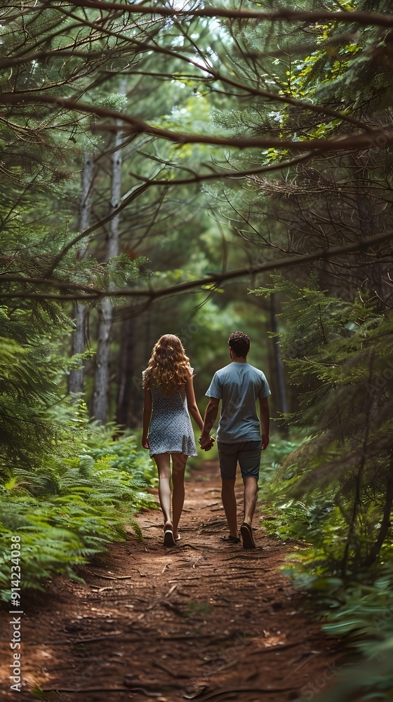 Couple Embracing on Peaceful Forest Trail Intimate Love Concept Couple Embracing on Peaceful Forest Trail Intimate Love Concept