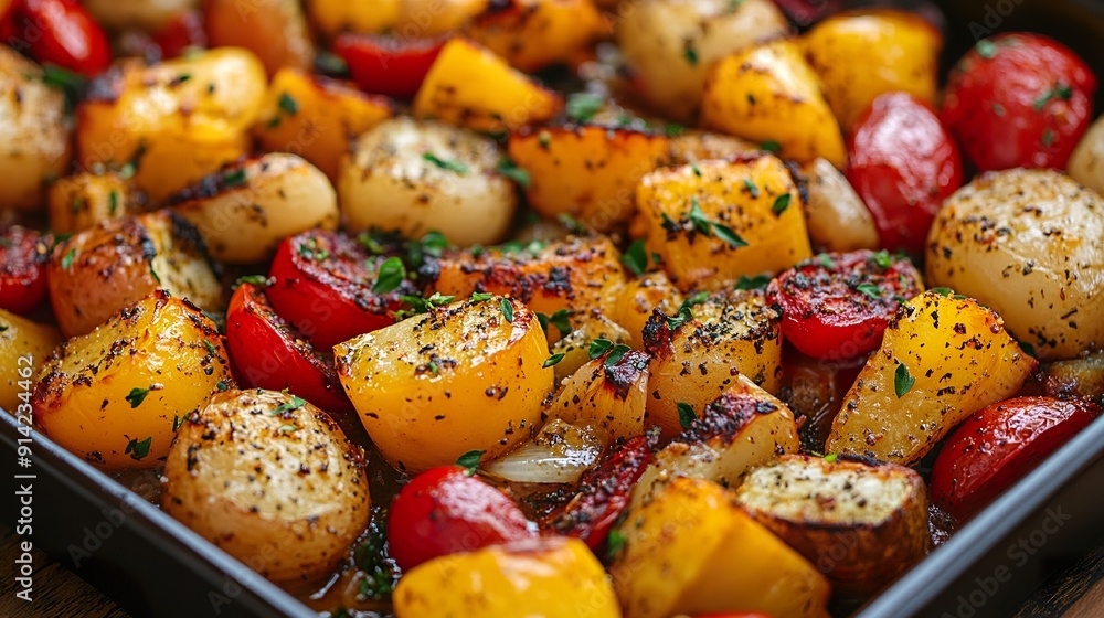 A close-up of a Thanksgiving roasted vegetable medley A close-up of a Thanksgiving roasted vegetable medley
