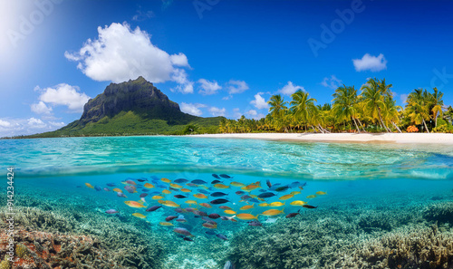 Indian Ocean, Mauritius Whales and sperm whales and vibrant coral reefs and sea Turtles. Mauritius island under waterfall, Mauritius undersea, Mauritius sea