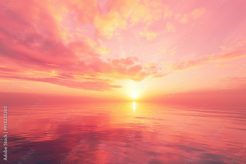 Obraz premium A serene sunset over a calm body of water. The sky reflects in the still surface, creating an almost perfect mirror image.