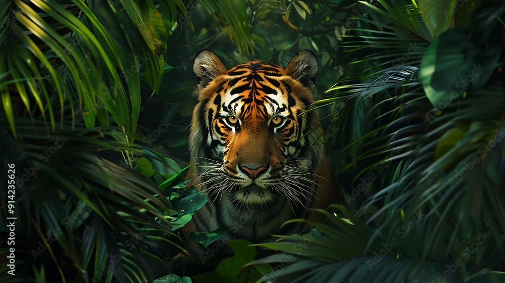 Tiger Lurking in the Lush Green Undergrowth Tiger Lurking in the Lush Green Undergrowth