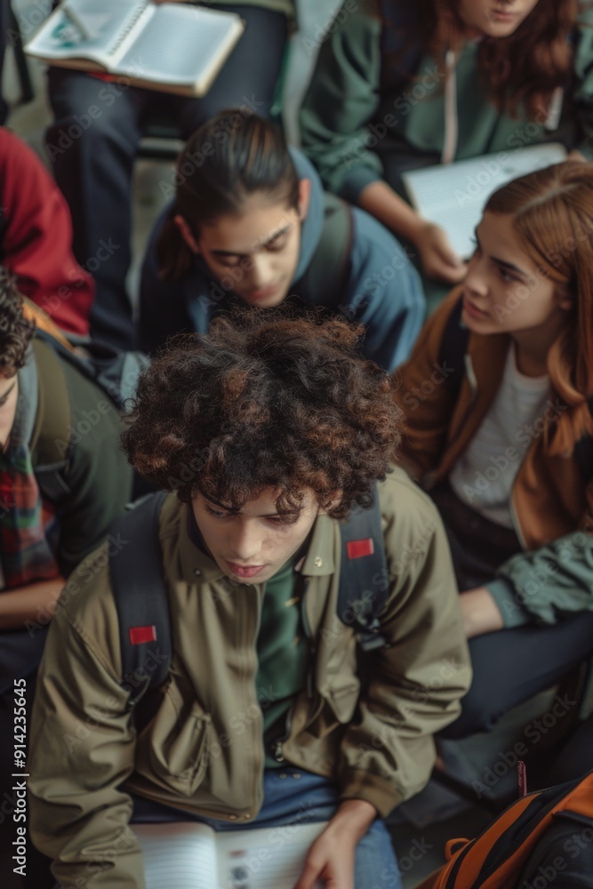 Young people engrossed in books, suggesting an atmosphere of quiet learning and interaction. Young people engrossed in books, suggesting an atmosphere of quiet learning and interaction.