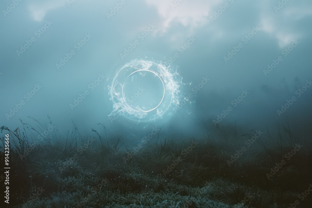 mysterious magic holographic circles in a foggy air at moody cloudy weather mysterious magic holographic circles in a foggy air at moody cloudy weather