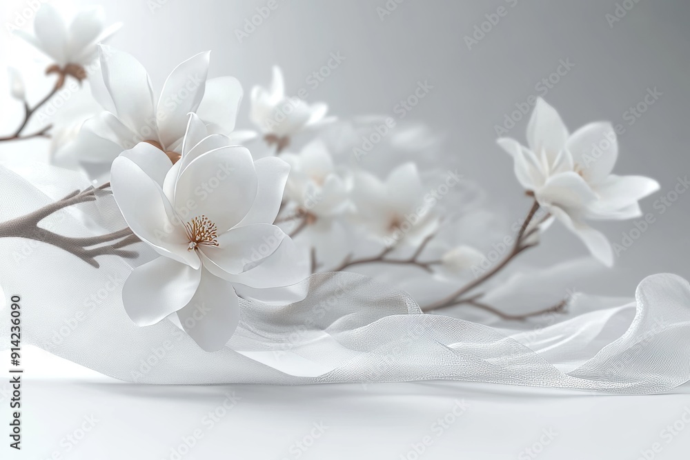 Obraz premium A white flower with a transparent surface. A botanical design.